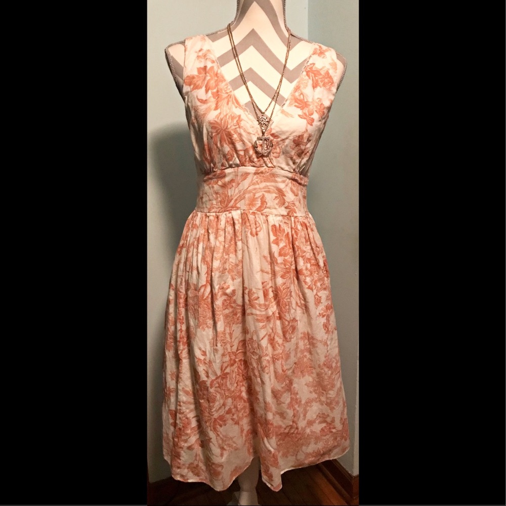 Boho Chic size Large L peach and cream linen dress